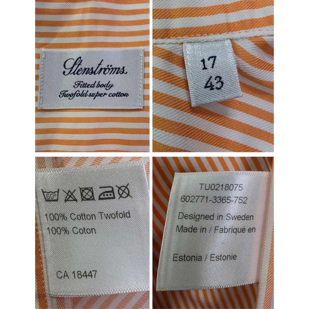 Stenströms Fitted Body Orange Stripe Twofold Cotton Dress Shirt Men 17 43 - Picture 4 of 8